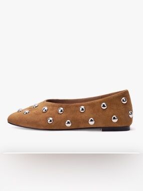 NIB: Suede Studded Ballet Flat in Brown, size 8.5